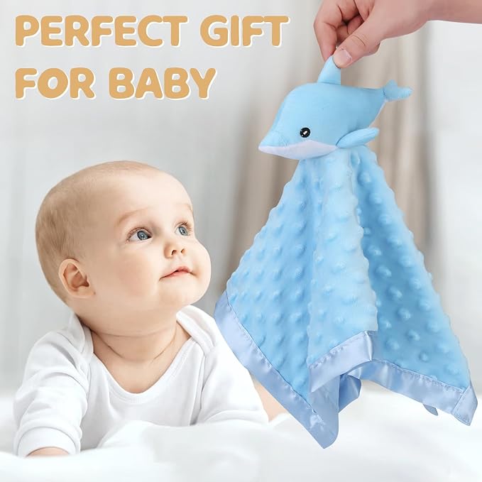 Pro Goleem Dolphin Loveys for Babies, Soft Security Blanket Baby Snuggle Toy Newborn Stuffed Animals Baby Gifts for Boys and Girls, 16 Inch