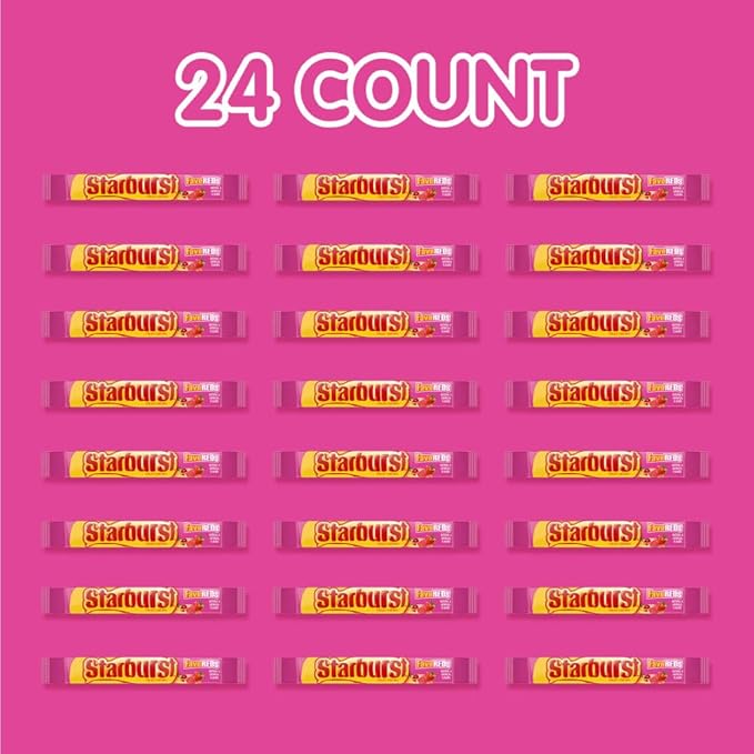 STARBURST FaveREDS Chewy Candy Bulk Pack, 24 Full Size Packs, Red Candy Bulk Box