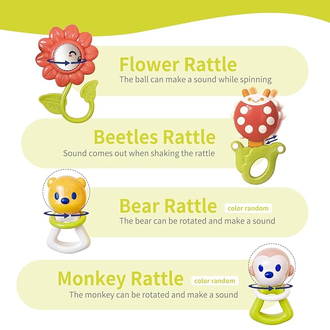 12PCS Baby Rattles Toys Set with Storage Case, Teething Toys for Babies, Newborn Christmas Gift for Baby Infant Boys and Girls 0 1 2 3 4 5 6 7 8 9 10 11 12 Months
