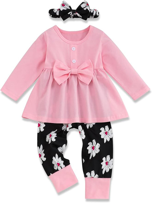 oklady Toddler Baby Girl Clothes Solid Color Ruffle Tops Floral Pants with Headband Fall Winter Cute Girl Outfits