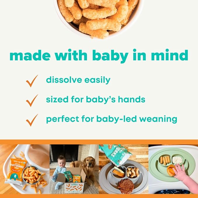 Puffworks Baby Organic Peanut Butter Puffs, Perfect for Early Peanut Introduction, Plant Protein, USDA Organic, Gluten-Free, Vegan, Non-GMO, Kosher, 1.0 Ounce (Pack of 6)
