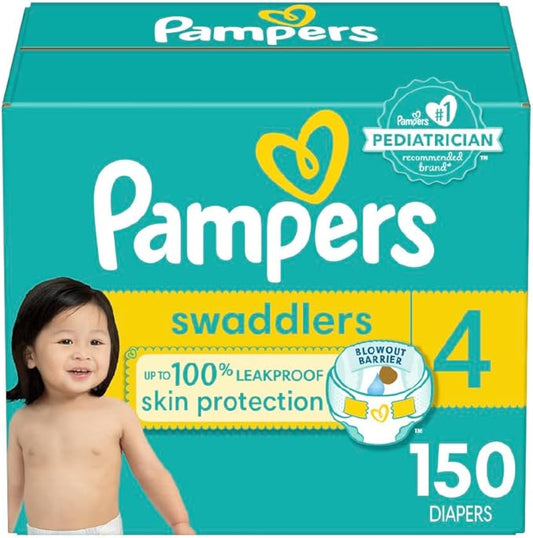 Pampers Baby Diapers - Swaddlers - Size 4, 150 Count, Ultra Absorbent Disposable Infant Diaper
