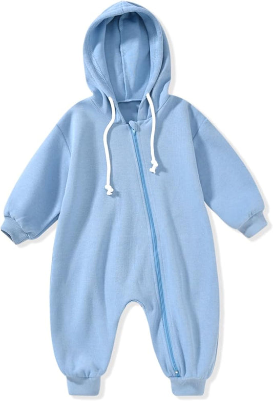 Unutiylo Unisex Baby Boys Girls Long Sleeve Infant Baby Zipper Hooded Jumpsuits Romper Loose Outfit Clothes