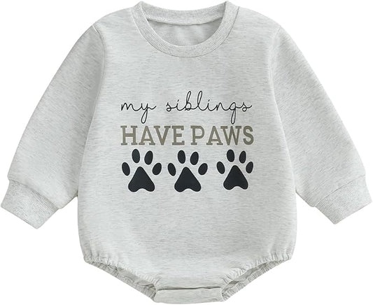 Kupretty Baby Boy Girl Sweatshirt Romper Cute Winter Fall Clothes Siblings Crew Neck Long Sleeve Bubble Infant Bodysuit