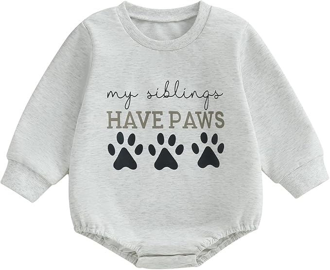 Kupretty Baby Boy Girl Sweatshirt Romper Cute Winter Fall Clothes Siblings Crew Neck Long Sleeve Bubble Infant Bodysuit