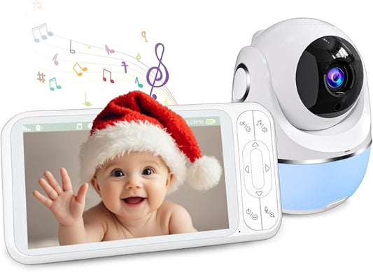 1080P 5'' Baby Monitor with 32 Hours 5000mAh Battery, Pan Tilt 4X Zoom Video Baby Monitor with Camera and Audio, Night Vision, VOX, 2-Way Talk, 8 Lullabies,1200ft Range No WiFi