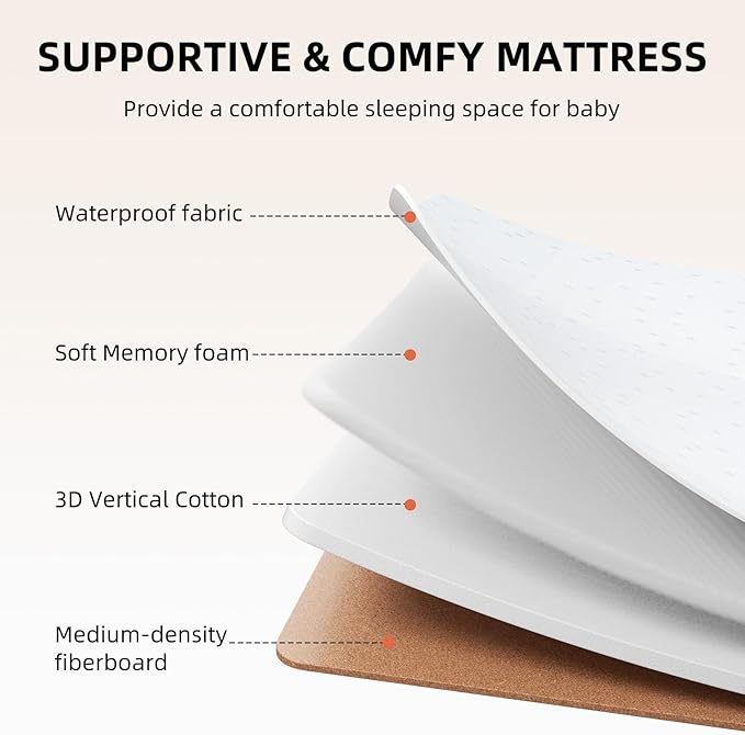 ANGELBLISS 3 in 1 Baby Bassinet, Rocking Bassinets Bedside Sleeper with Comfy Mattress and Wheels, 6 Height Adjustable Easy Folding Portable Bedside Crib for Newborn Infant (Green)