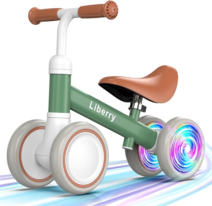 Liberry Light Up Baby Balance Bike 1 2 Years, Ride Toys with Adustable Seat for Boys Girls, First Birthday Gift for Toddlers, Green