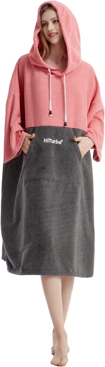 Hiturbo Changing Robe, Absorbent Quick Dry Surf Poncho, 3/4 Sleeve Microfiber Hooded Towel for Beach Swimming Surfing Bathing