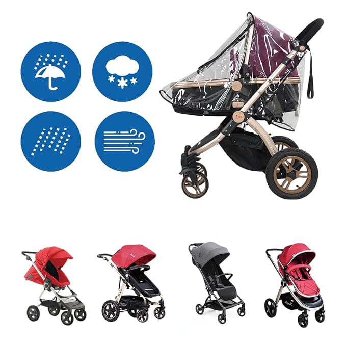 Stroller Rain Cover, 1PC PVC Universal Clear Breathable Waterproof Windproof Dustproof Pram Accessory with Zip Baby Travel Weather Shroud for General Umbrella Strollers