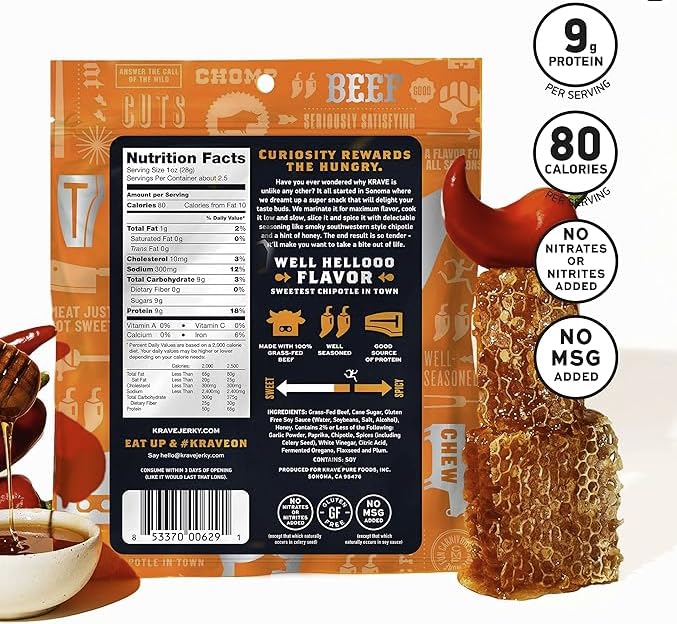KRAVE Zero Sugar Beef Jerky, Sea Salt, Chili Lime, Sweet Chipotle - (Variety Pack) - All Natural 100% Grass Fed Beef - Protein Packed Keto Snacks Roasted for Maximum Flavor - Gluten Free - 2.7 Ounce (Pack of 4)