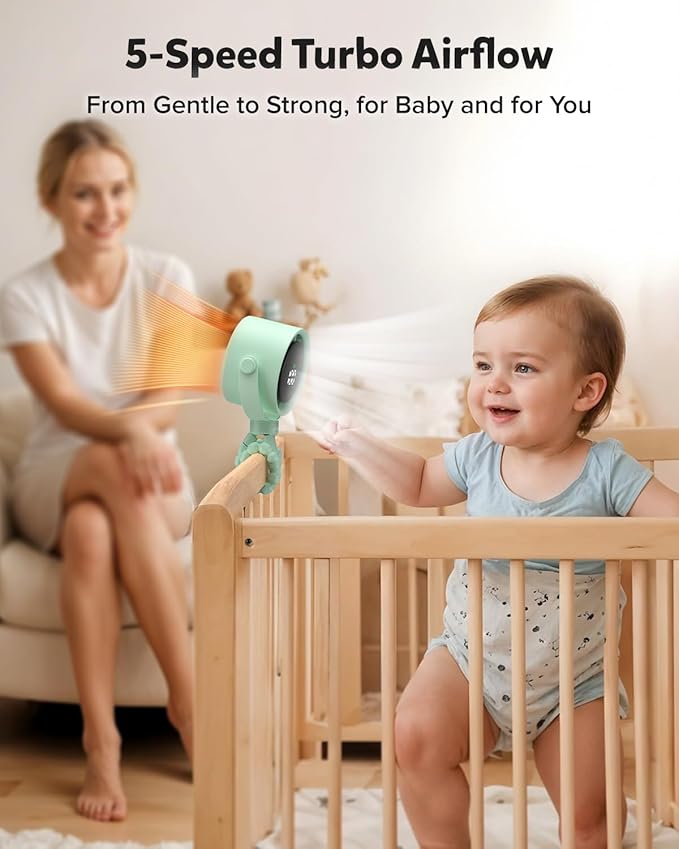 AMACOOL Baby Stroller Fan, Rechargeable Portable Clip on Fan, 17H Cooling with 5 Speeds, LED Display, 360°Rotate Personal Cooling Fans for Car Seat, Crib, Travel, Camping, Gifts for New Parents