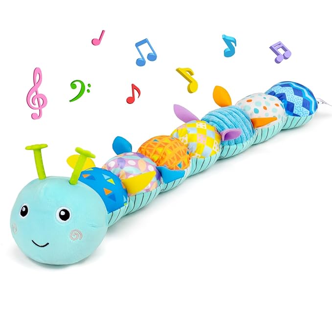 Baby Tummy Time Toys 0-6 Month Musical Stuffed Animal Plush Caterpillar Toy for Infant 6-12 Month Teething Sensory Toy with Crinkle Rattle Babies 0-3-6 Month Newborn Boy Girl Birthday