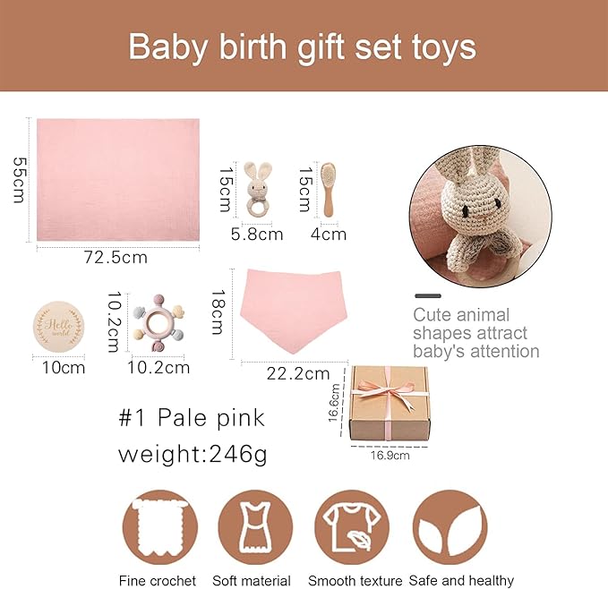 EERKEOD Baby Gift Set for Newborn New Baby Gift Set - Newborn Baby Essentials Baby Bath Set with Baby Blanket Baby Rattle - New Born Baby Girls Gift & Baby Boy Gifts for Baby Shower