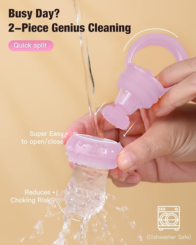 Baby Fruit Feeder & Popsicle Molds Tray Combo, New Born Must Haves and Babies Led Weaning Supplies for Safe Infant Self Feeding, 6+ Month (Pink)