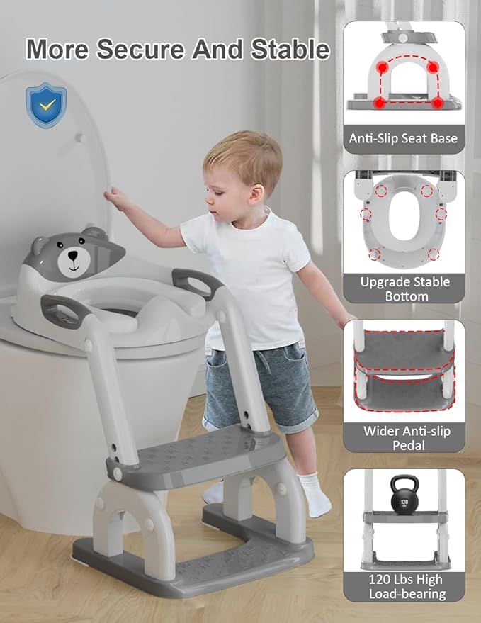 Potty Training Seat with Step Stool Ladder, Potty Training Toilet Seat with Soft Seat Splash Guard, Adjustable Height, 2 in 1 Potty Seats for Toddlers Kids Boys Girls