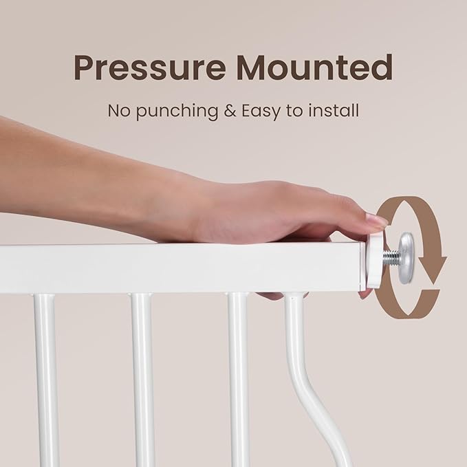 owlie 37.4" Extra Tall Wide Baby Gate for Stairs Doorways,57-66 Inch Extra Large Long Baby Gate with Door Indoor Safety Metal Pressure Mounted Pet Gate with Walk-Thru Auto Close, White