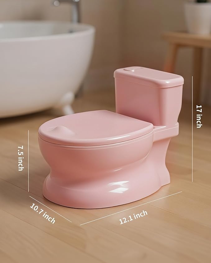 Realistic Potty Training Toilet - Flushing Sounds, Wipes Storage, Disposable Liners, Easy to Clean for Toddler Boys and Girls, Pink