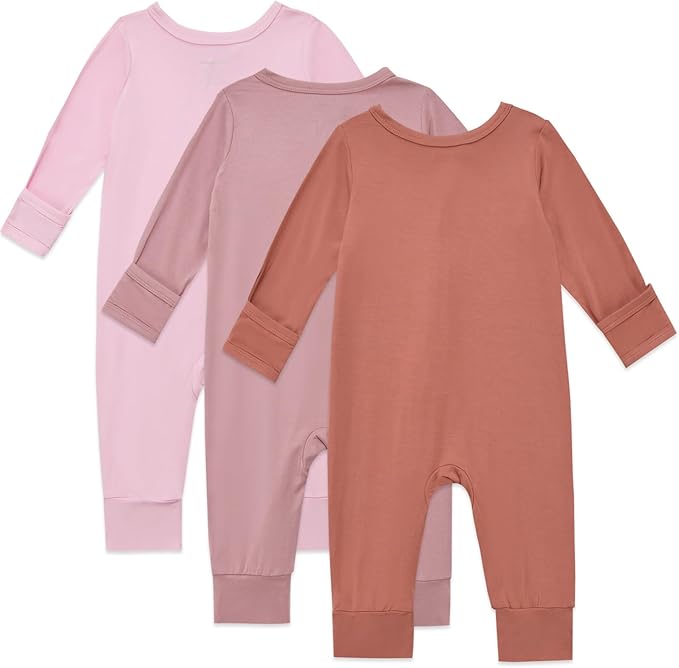 Aablexema Baby Footless Pajamas Rayon 3pcs Unisex Infant Zipper Romper with Mitten Cuffs Sleep Play PJs