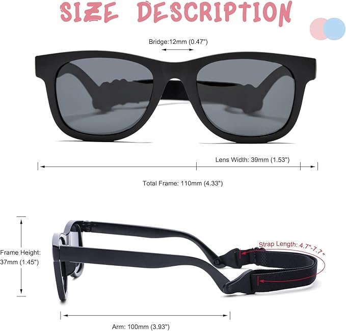 COASION Bendable Flexible Polarized Newborn Baby Sunglasses with Strap for Infant Boys Girls Age 0-12 Months CA8042