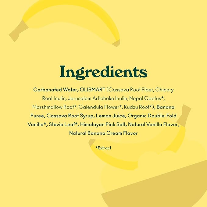 OLIPOP Prebiotic Soda Pop, Banana Cream, A New Kind of Soda Packed with Prebiotics, Fiber, and Botanicals, Gluten Free, Vegan, GMO Free, 12oz (12-Cans)