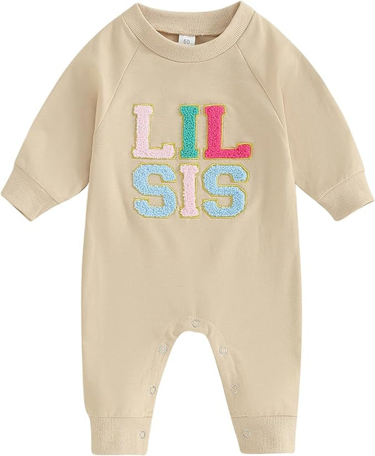 Infant Baby Girl Fall Outfit Sweatshirt Romper Letter Embroidery Jumpsuit Big Lil Sis Matching Newborn Winter Clothes