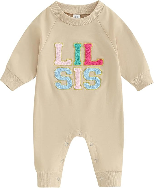 VISGOGO Infant Baby Boy Girls Big Lil Bro Big Lil Sis Matching Set Sweatshirt Romper Embroidery Sweater Toddler Clothes