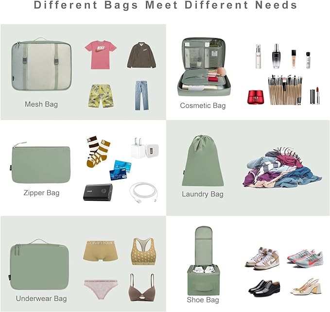 BAGAIL 8 Set Packing Cubes Luggage Packing Organizers for Travel Accessories-Matcha Green