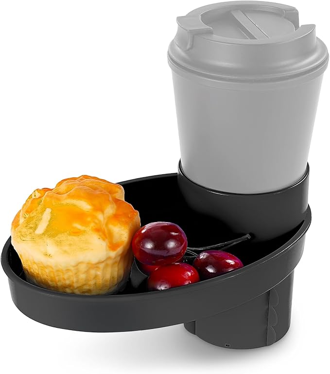 Car Seat Tray - Easily Expands Snack Tray Cup Holder Tray into 360° Cup & Travel Tray for Kids Car Seat, Booster, and Stroller (Black)