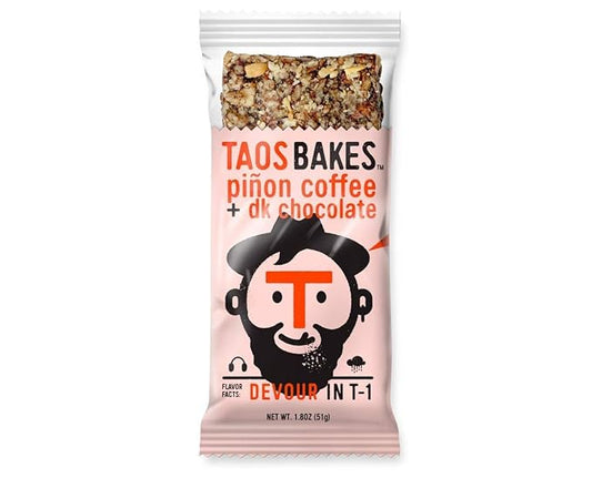 Taos Bakes Snack Bars - Piñon Coffee + Dark Chocolate - Gluten Free, Non-GMO Healthy Granola Bars - Nutritious & Delicious Baked Bars - 1.8oz