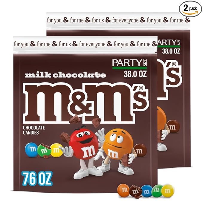 M&M'S Milk Chocolate Candy, Party Size, 38 oz Bag (Pack of 2)