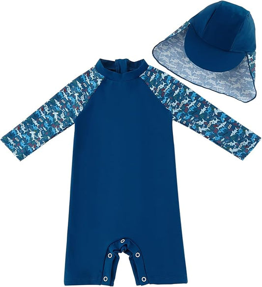 UMELOK Baby Boys UPF 50+ Sun Protection One Piece Rashguard Swimsuit with Snap Bottom