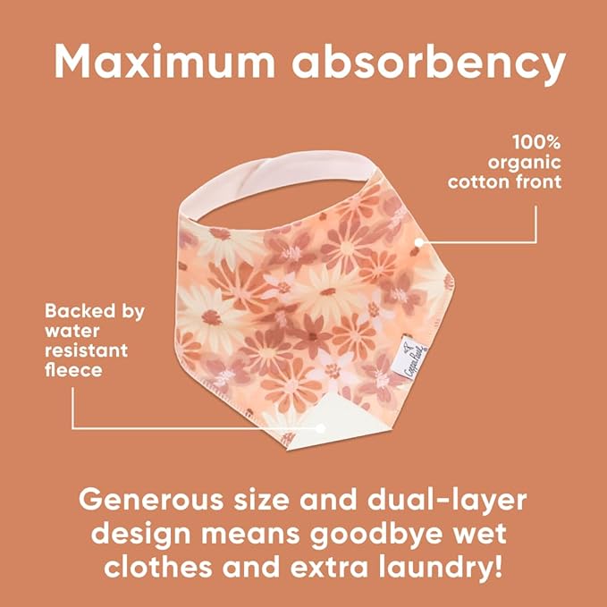 Copper Pearl 4 Pack Soft Cotton Baby Bibs for Drooling and Teething, Absorbent Drool Bibs for Baby Girl and Boy, Adjustable to Fit Newborns to Toddlers, Tons of Styles (Rue)