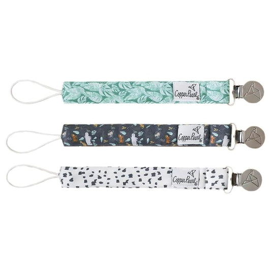 Copper Pearl Pacifier Clip 3-Pack: Premium Knit Binky Clips for Baby Girls and Boys - Stylish Stainless Steel Pacifier Holder Clip - Baby Pacifier Clips for No More Floor Drops - Bengal