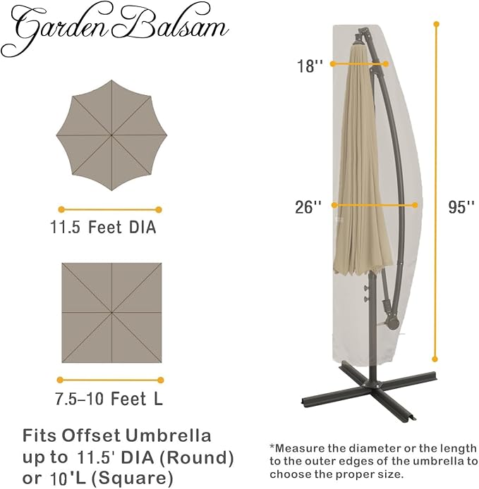 Patio Umbrella Cover for 10FT to 11FT Offset Umbrella, Water Resistant, Curved Cantilever and Straight Pole Parasol Outdoor Umbrellas Cover with Zipper and Rod