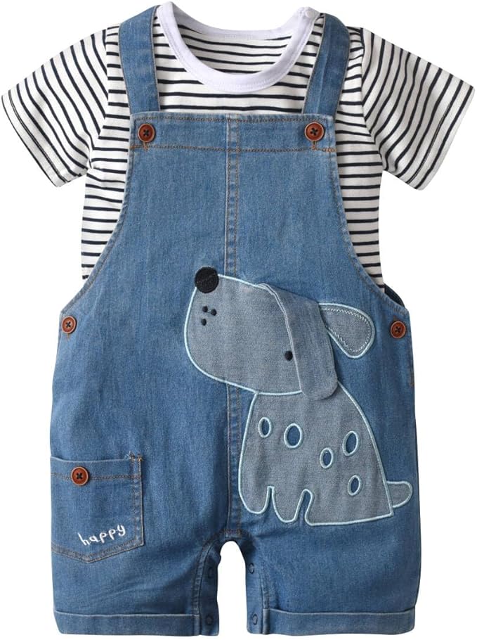 Cute Baby Boy Clothes Suit Toddler Boys' Striped long Sleeve T-Shirt+Denim Overalls Jumpsuit Pants Outfits Sets