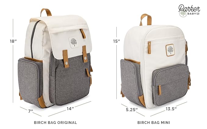 Parker Baby Co. Diaper Backpack - Large Diaper Bag with Insulated Pockets, Stroller Straps and Changing Pad -Birch Bag - Gray