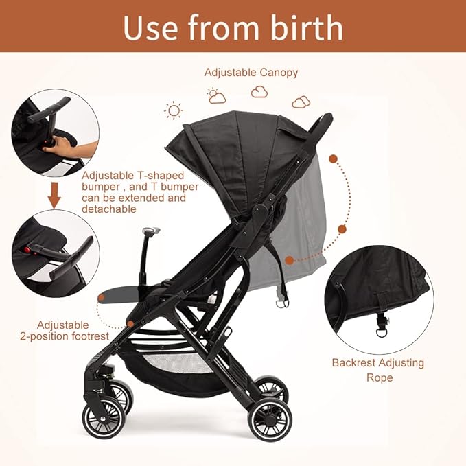 COOL KIDS Portable Stroller with Automatic Fold，Lightweight Umbrella Stroller with Pop Out Sun Canopy，Compact Strollers for Travel(Black)