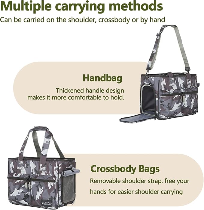 Cat Carrier Bag, Foldable Pet Bag Airline Approved, Pet Travel Carrier for Medium Cats Small Cats Dogs, Sturdy Transport Carriers Long Trips(Grey)