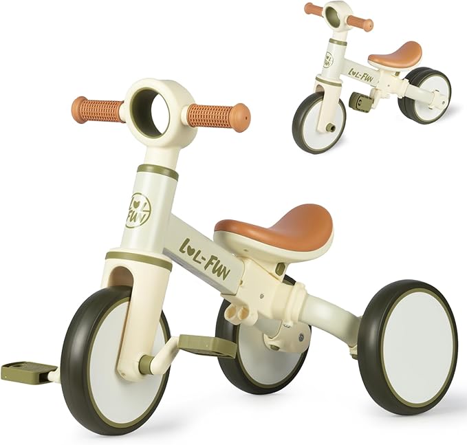 LOL-FUN 4 in 1 Toddler Balance Bike for 1-4 Years Old Boys Girls Gift, 3 Wheel Baby Bicycle for 1 Year Old Kids Tricycle with Easy Assembly Removable Pedal