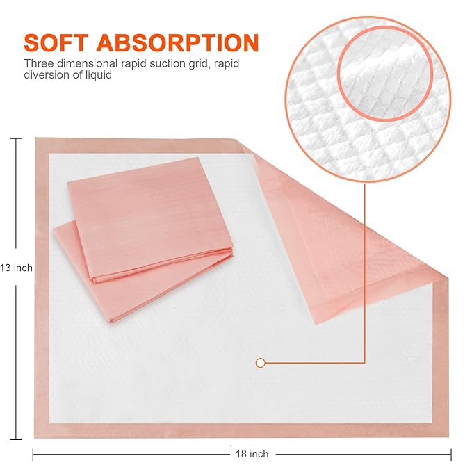 Disposable Changing Pad (100 Pack), Baby Incontinence Changing Pads Diaper UnderPads, Super Soft, Ultra Absorbent & Waterproof, Covers Any Surface for Baby Diaper Changes, 18 x 13inch (Pink)