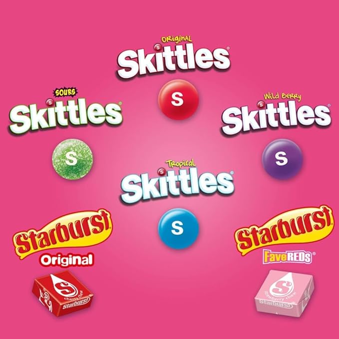 SKITTLES & STARBURST Assorted Candy Variety Pack for Holidays, Candy Assortment, Party Favors, 62.79 oz (30 Count) Bulk Box