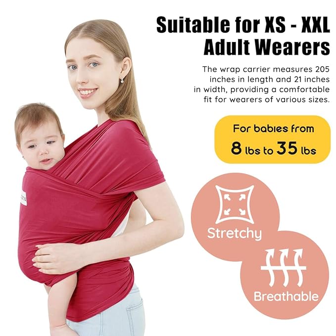 Acrabros Baby Wrap Carrier,Hands Free Baby Carrier Sling,Lightweight,Breathable,Softness,Perfect for Newborn Infants and Babies Shower Gift,Royal Red