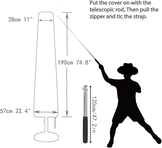 Patio Umbrella Cover, Waterproof Umbrella Covers for 7ft to 9ft Outdoor Umbrellas Market Parasol Covers with Push Rod, Beige