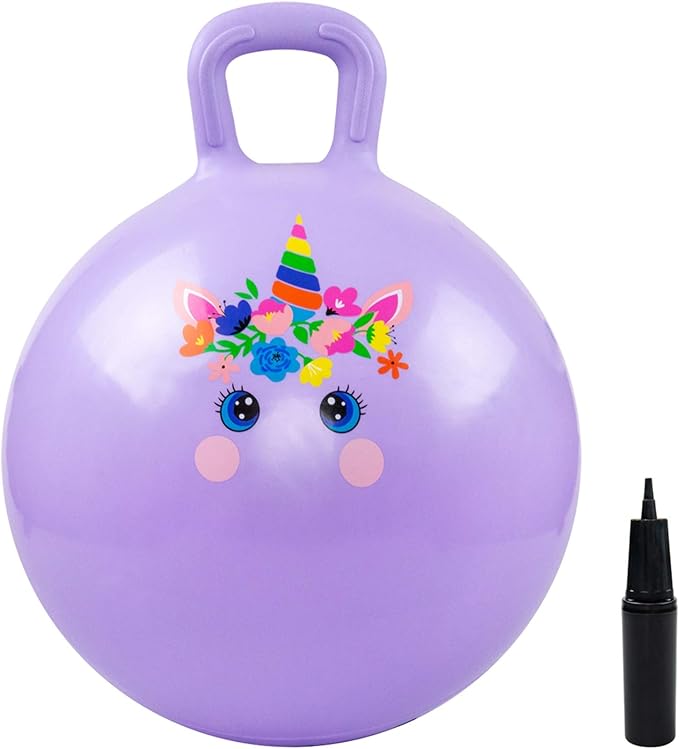 EVERICH TOY Hopper Ball, Unicorn Hopping Toys for Kids, 18 Inch Bouncy Ball with Handle, Purple Inflatable Bouncing Hoppity Hop Toys for Boys and Girls Gifts