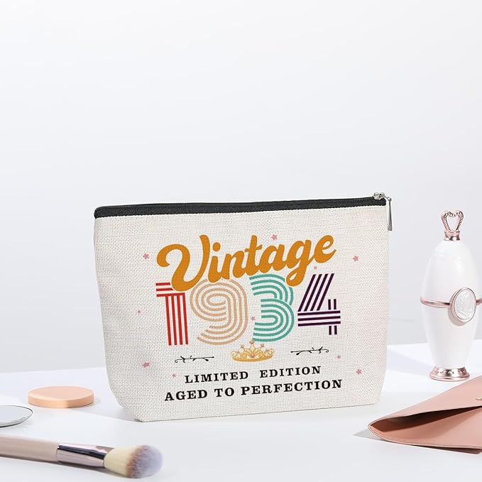 90th Birthday Gifts for Women, 1934 Vintage Makeup Bag, Best 90 Year Old Birthday Gift Ideas for Mom, Bonus Mom, Grandma, Nana, Gigi, Funny Anniversary Ideas for Her