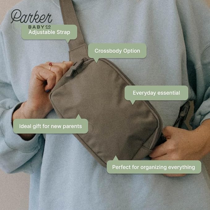Parker Baby Co. Diaper Belt Bag - Portable Fanny Pack Diaper Bag, Crossbody Bag for Moms - Birch Belt Bag - Gray