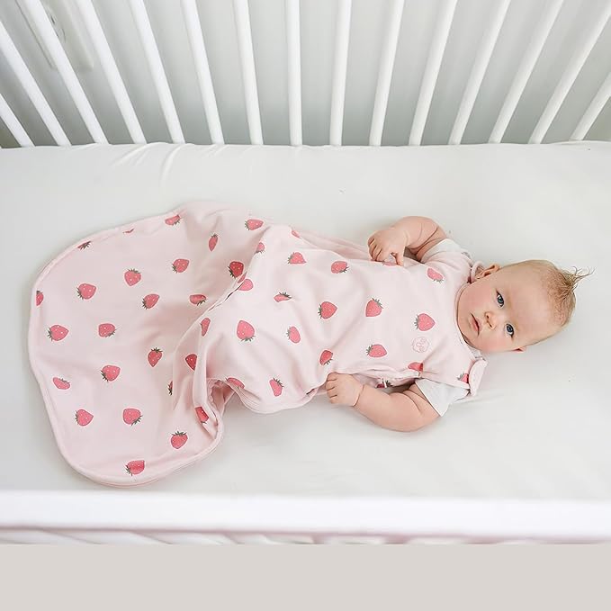 Woolino Merino Wool and Organic Cotton Ultimate Baby Sleep Sack - 4 Season Baby Wearable Blanket - Two-Way Zipper Adjustable Sleeping Bag - Universal Size (2-24 Months) - Strawberry