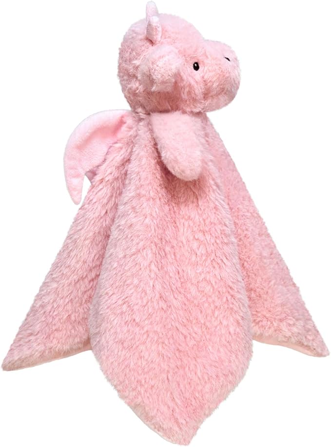Baby Pink Dragon Soft Stuffed Animal Security Blanket, Plush Dinosaur Character Lovey Blanket, Baby Shower/Nursery Gift, Newborn Infant Toddler Snuggle Blankie for Girls Boys, 14 Inches