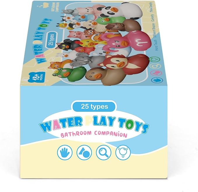 25PCS Rubber Ducks,Toddler Bath Toys,No Hole Bathtub Toys,Baby Pool Toys for 18 Months and Older